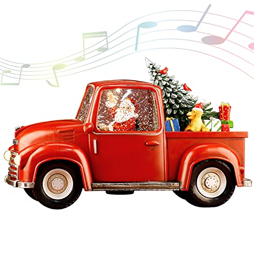 Musical Light-Up Red Truck Christmas Snow Globe with Swirling Glitter