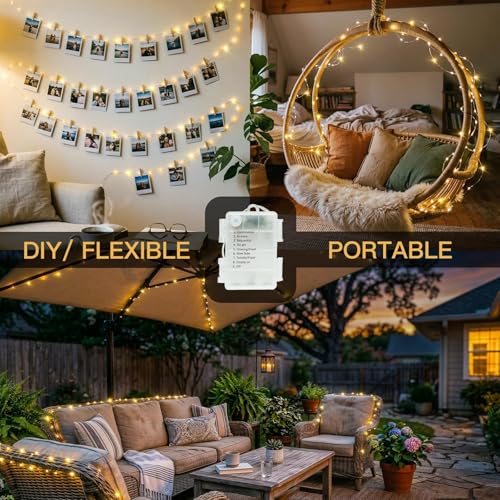 Suddus 33ft 100 LED Battery Operated Fairy Lights with Remote