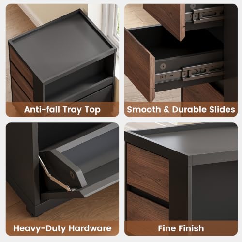 3-Drawer Mobile File Cabinet with Side Storage and Printer Stand