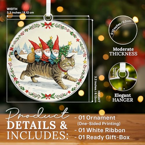HEXMOZ Tabby Cat Christmas Ornament - Holiday Gnome Decor for Cat Lovers