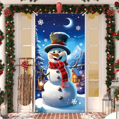 Christmas Door Cover Snowman Scene Indoor Outdoor Holiday Banner 35x71in