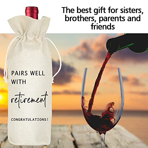 Pairs Well With Retirement Wine Bag - Reusable Linen Bottle Sleeve