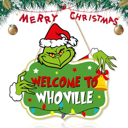 LOCOLY Welcome to Whoville Wooden Christmas Door Sign – Green