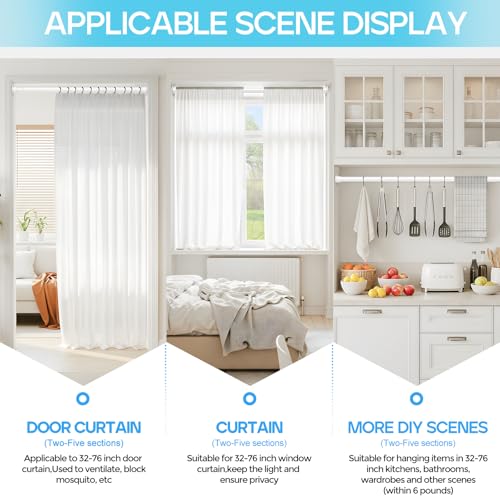 Adjustable Spring Tension Curtain Rod (32-76 Inch) - No Drilling, White