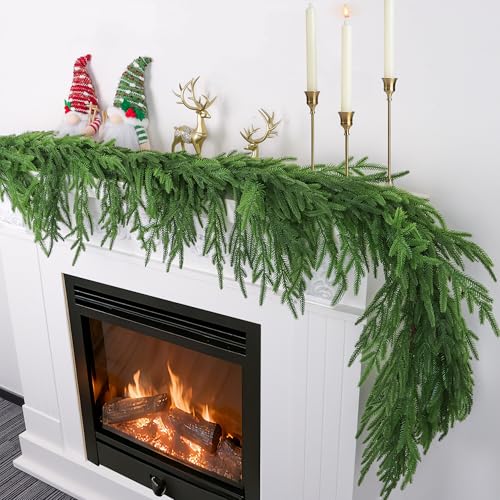 Envotek 9 FT Mixed Green Norfolk Pine Garland Artificial Holiday Decor for Indoor & Outdoor Christmas