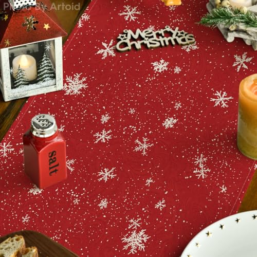 Artoid Mode Snowman Christmas Table Runner 13 x 60 in, Red