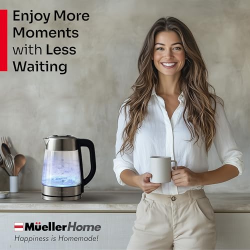 MÜELLERHOME 1.8L Rapid Boil Electric Tea Kettle – BPA-Free Glass & Stainless Steel