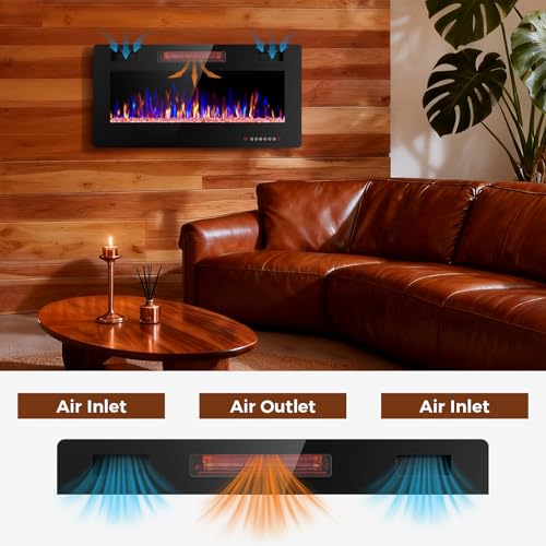 36-Inch Electric Fireplace Insert Recessed and Wall-Mounted Heater