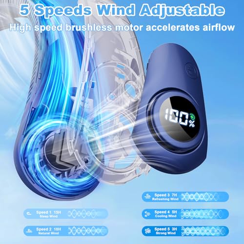 Portable Neck Fan Bladeless Rechargeable Personal Cooling Fan 5 Speeds