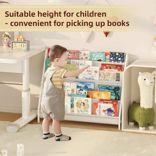4-Tier Kids Bookshelf with Canvas Pockets and Sturdy Iron Frame