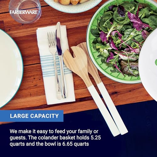 Large Pump Salad Spinner with Bowl and Colander Basket, 6.6 Quart (Green)