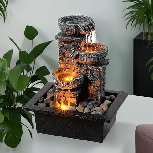 Tabletop Waterfall Fountain with LED Light - Indoor Zen Water Decor