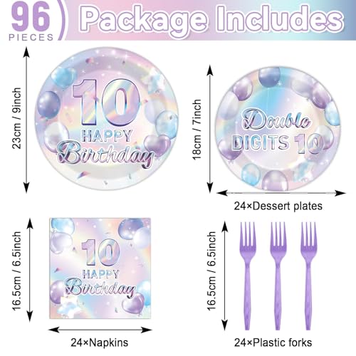 96-Piece 10th Birthday Party Supplies Set, Iridescent Purple Tableware