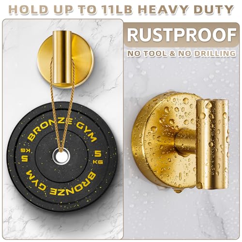 Heavy Duty Suction Cup Hooks for Bathroom & Kitchen - Brushed Gold, 2 Pack