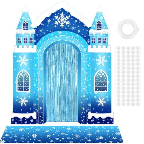 YLOLUL Wonderland Castle Arch Door Banner Set - Blue Snowflake Winter Wonderland Theme for Girls Birthday & Christmas Party