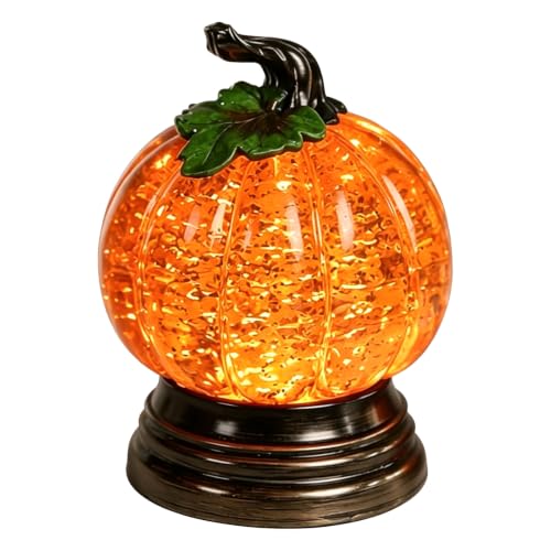 Lighted Pumpkin Snow Globe with LED Glow and Glitter, 6.25-inch
