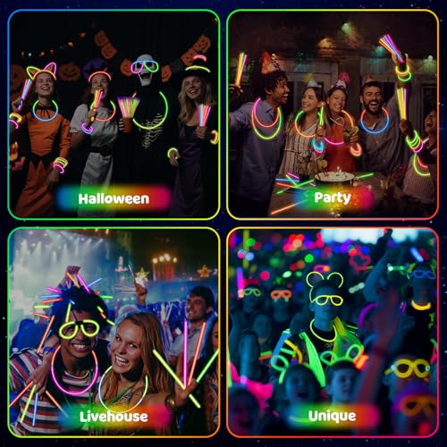 100 Pcs 8-Inch Glow Sticks Bulk Party Pack with Connectors for Bracelets