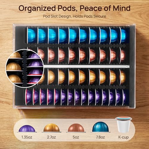Clear Acrylic Coffee Pod Drawer Organizer - Holds up to 60 Capsules