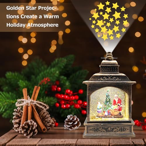 Marsyu Santa Kids Christmas Snow Globe Lantern with Music & Star Projection - Battery/USB Powered, 6H Timer, Indoor Holiday Decor