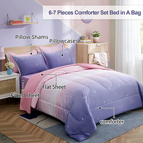 7-Piece Rainbow Ombre Bed-in-a-Bag Comforter Set for Girls Twin XL/Full