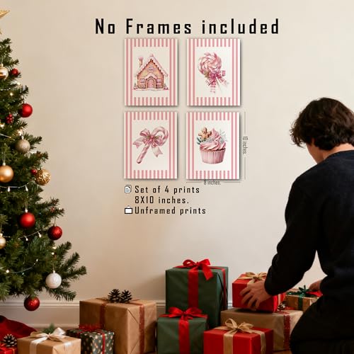 FITIE Home Wall Art Set of 4 Christmas Pink Posters - Girl Bedroom Decor, 8x10, Unframed, Model 27