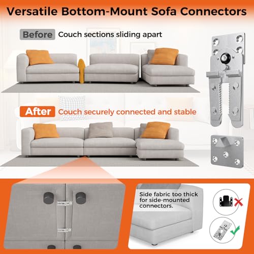 Interlocking Sectional Couch Connectors - Heavy Duty Sofa Clips (2 Pack)