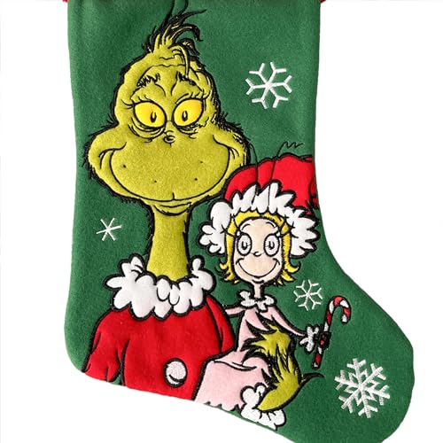 Wondapop Grinch Christmas Stocking 20-inch Applique Holiday Decor Gift