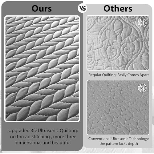 California King Embossed Quilt Bedding Set with Pillow Shams - Grey