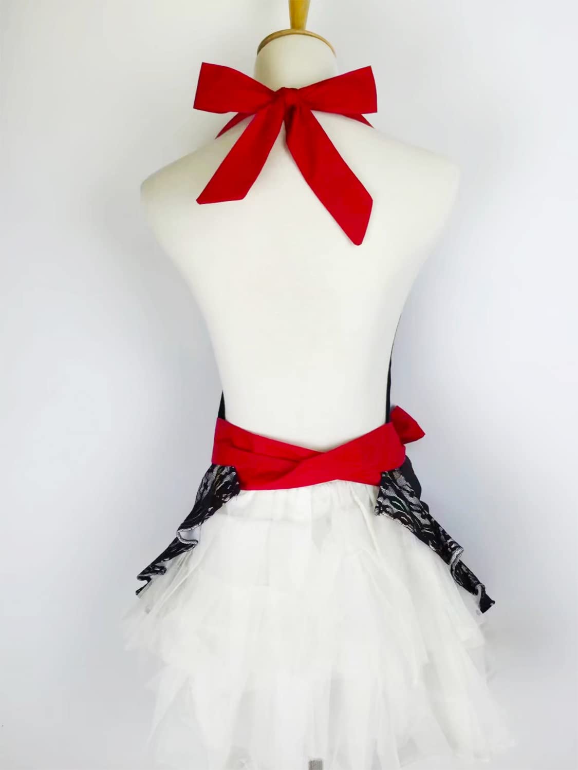 Floosum Black Lace Flirty Apron with Pocket, Fun Retro Sexy Cooking Pinup Aprons for Women Girls