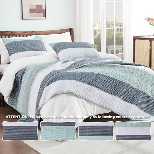 Andency 3-Piece Sage Green Quilt Set - Soft Lightweight Striped Bedspread