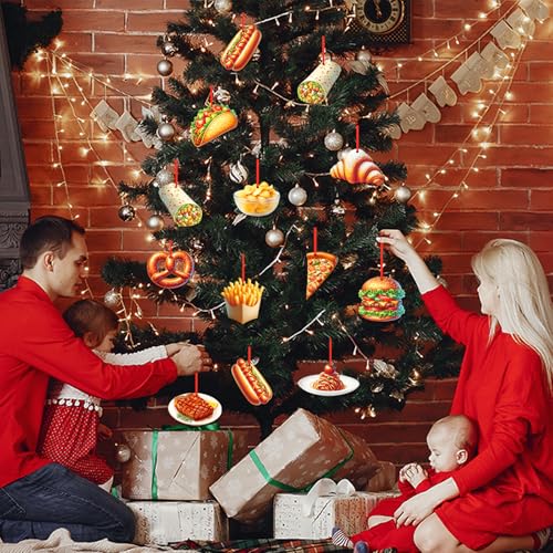 FLYAB 12Pcs Food Christmas Ornaments – Wooden Pizza Slice Hanging Decor, B1