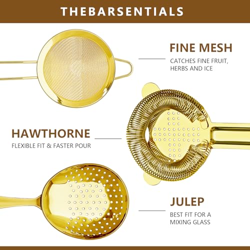 Eispap Gold Cocktail Strainer Set - Hawthorne, Julep & Fine Mesh Bar Tools
