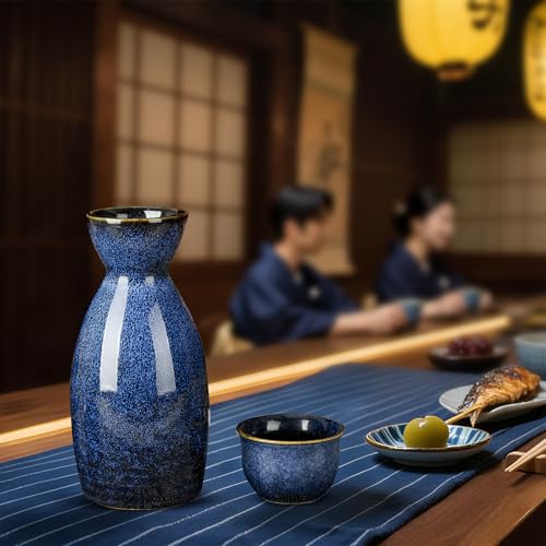 Simple Japanese Sake Set for 4 - Dark Blue | Kiln-Glazed Porcelain Gift Set