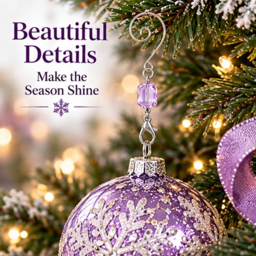 BANBERRY DESIGNS 20 Pack Light Purple Acrylic Gem Christmas Ornament Hooks, 3 Inch Tree Hangers