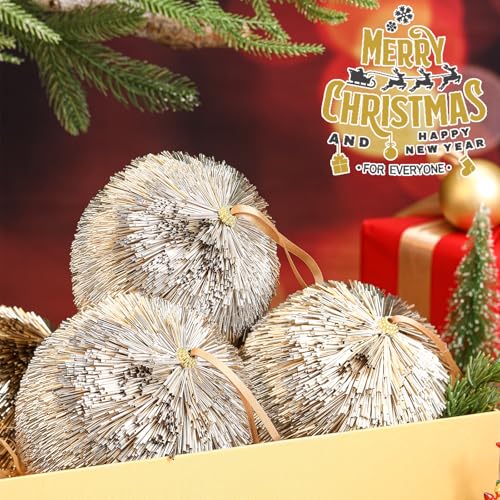 Champagne Gold Christmas Ornaments - 4 Large 6-Inch Holiday Tree Balls
