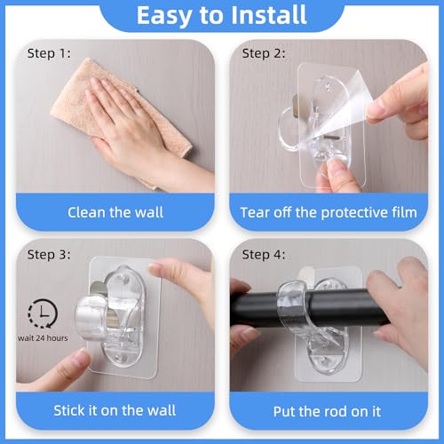 No-Drill Adhesive Curtain Rod Holders (6 Pack) - Fits 0.5" to 1.2" Rods