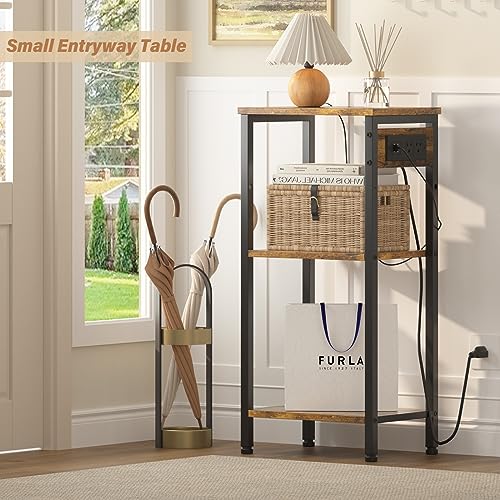 3-Tier Narrow Tall End Table with Charging Station & USB Ports