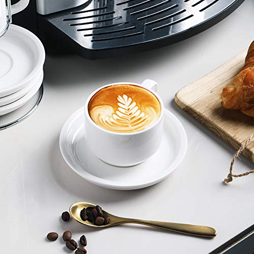 Sweejar Black Ceramic Espresso Cups Set of 4 (4 oz) with Saucers & Metal Stand
