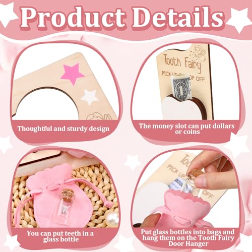 Wooden Tooth Fairy Door Hanger Kit with Keepsake Pouch and Bottle