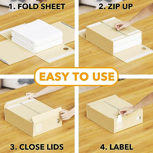 Foldable Bed Sheet Organizer 8 Pack - Linen Closet Storage Box with Window