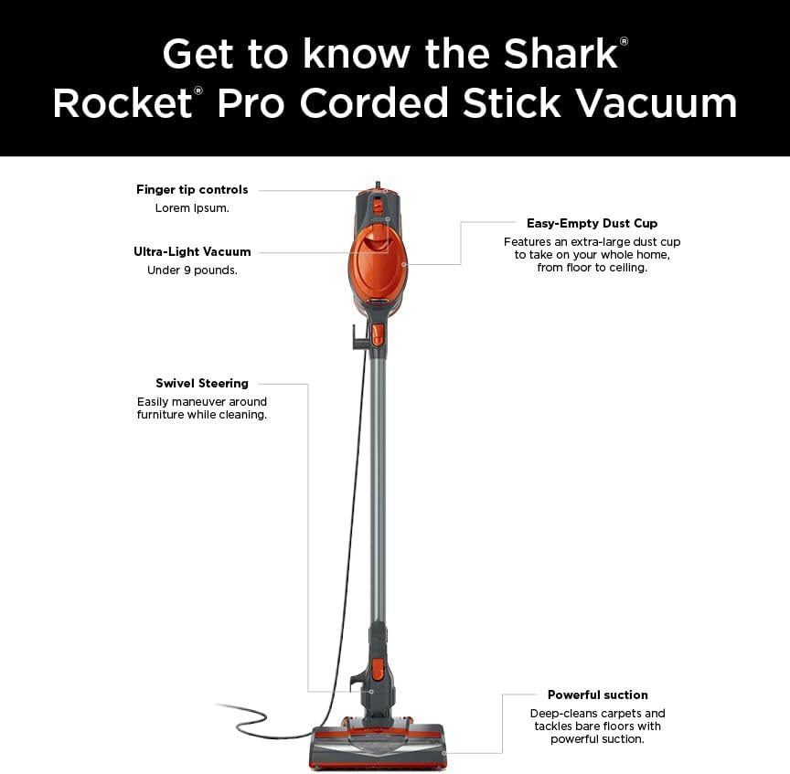 Shark HV302 Rocket Pet Corded Stick Vacuum - Lightweight, Swivel Steering for Carpets & Hard Floors | Includes Hand Vacuum & Tools in Orange