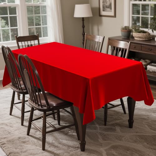 CXPSINC 54in x 300ft Red Plastic Table Cover Roll with Slide Cutter for All Table Shapes