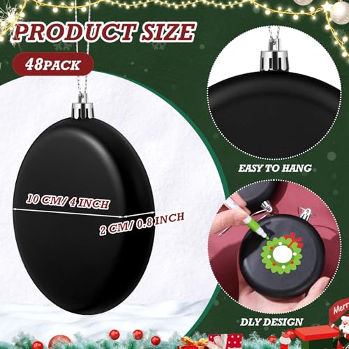 VioraWhite 48 Pcs 4 Inch Flat Black Christmas Ornaments Matte Discs