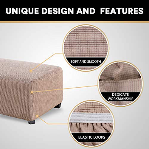 Stretch Ottoman Cover Slipcover for Oversized Foot Stool - Jacquard Fabric, Elastic Bottom