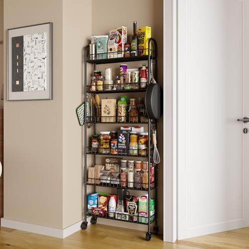 Slim 6-Tier Rolling Storage Cart, 6-Inch Narrow Metal Utility Cart on Wheels