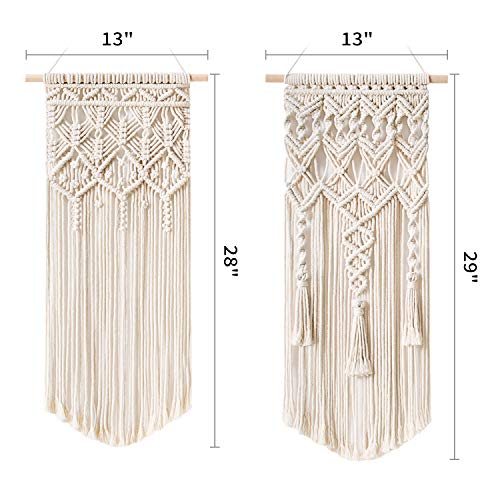 Boho Macrame Wall Hanging Set of 2 - Hand-Woven Ivory Cotton Tapestry Decor