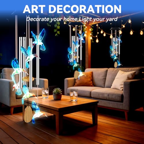 Solar Hummingbird Wind Chimes with Color Changing LED Garden Lights