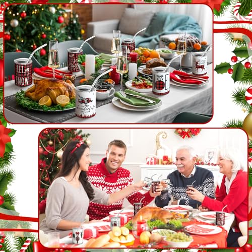 Roshtia Christmas Mini Shot Glass Set with Straw & Lid - 12 Pcs Festive Stainless Steel Tumblers