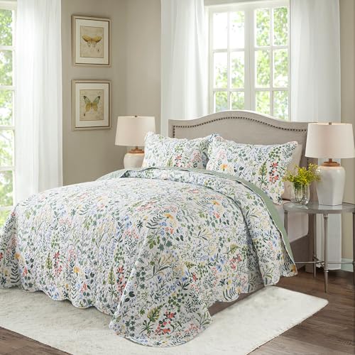 HoneiLife Queen Floral Quilt Set - 3 Piece Reversible Microfiber Coverlet