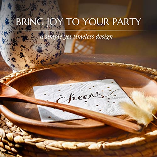 Gold 50-Pack Disposable Cocktail Napkins - White & Gold 3-Ply Party Accessories